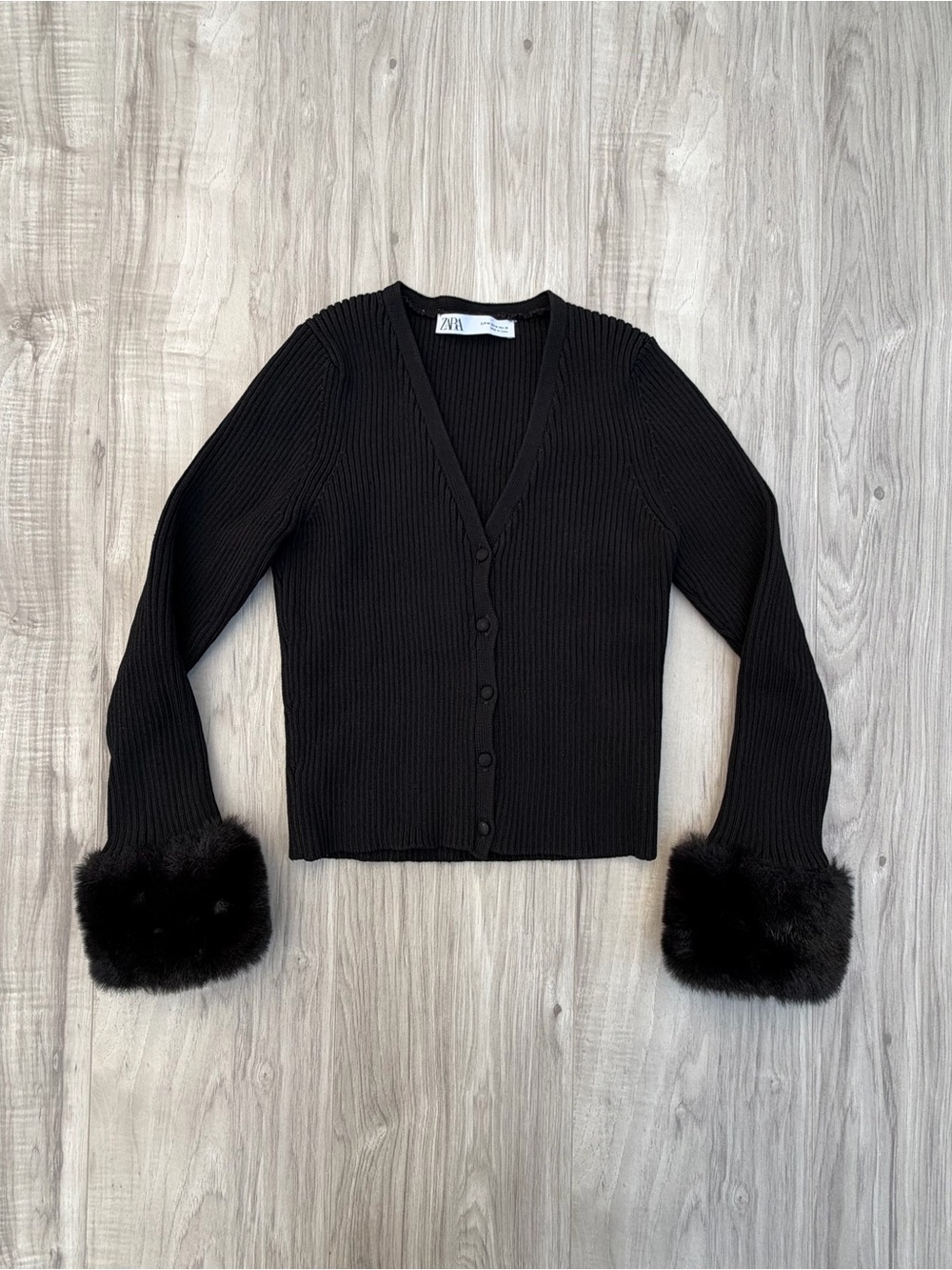 Zara Knit Cardigan With Faux Fur cuffs